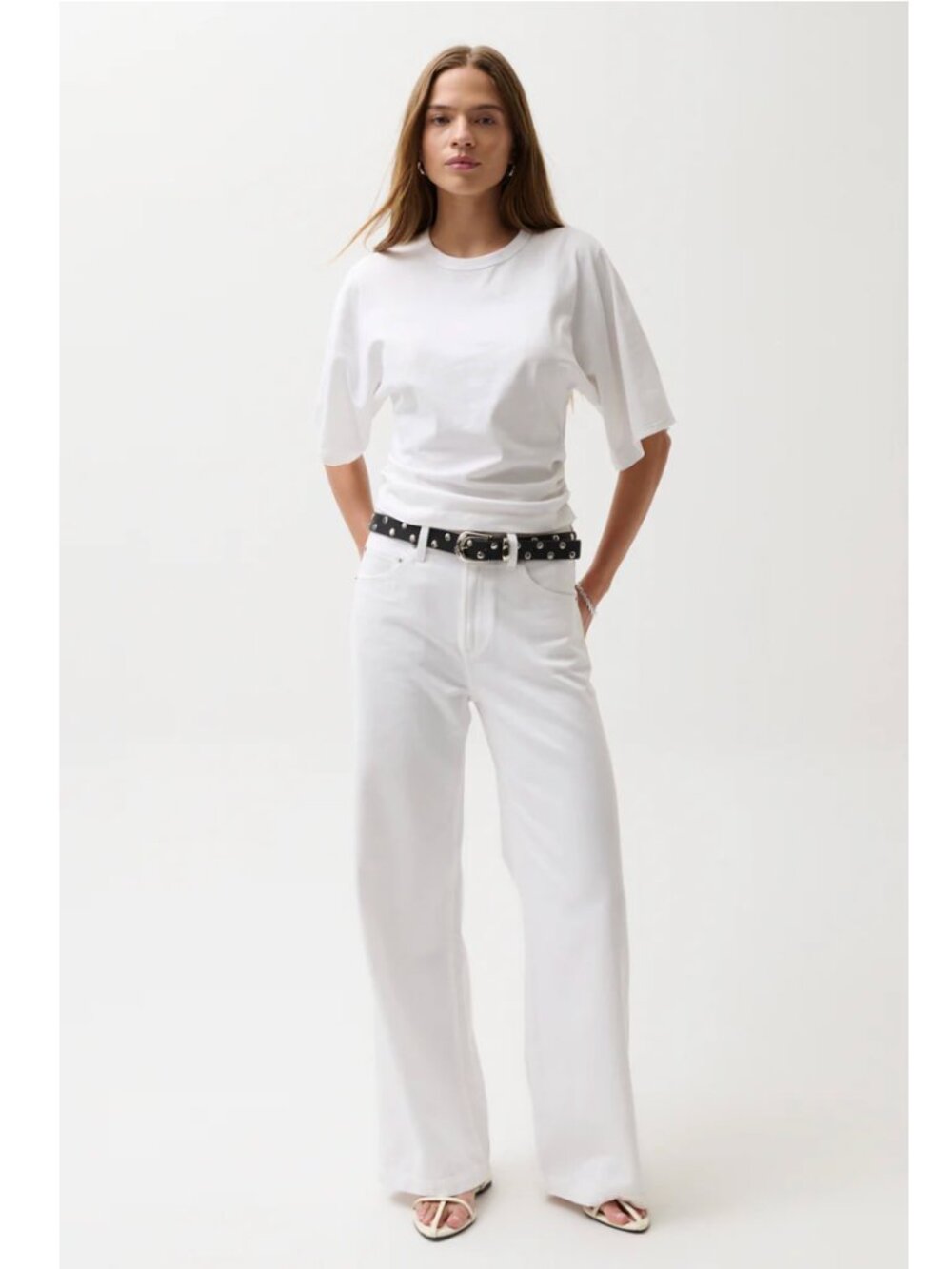 Jadyn Mid Rise Palazzo Jean - Vivid White 30